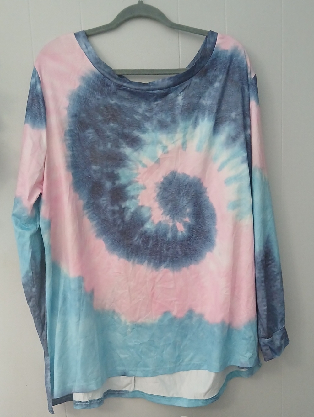 SHEIN Pink Blue Tie-Dye Long Sleeve Tee